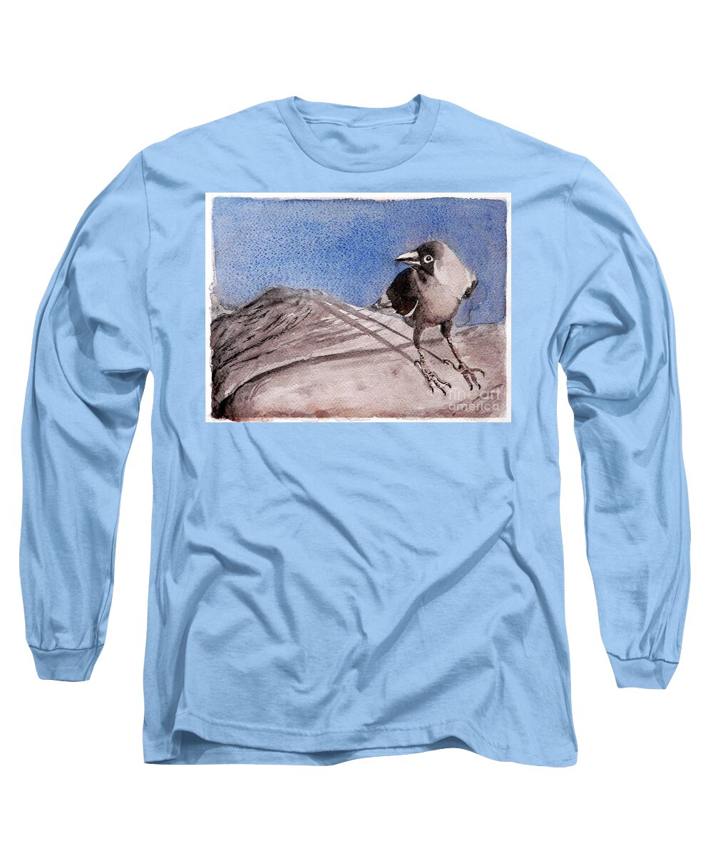 Crow Long Sleeve T-Shirt featuring the painting View by Jasna Dragun