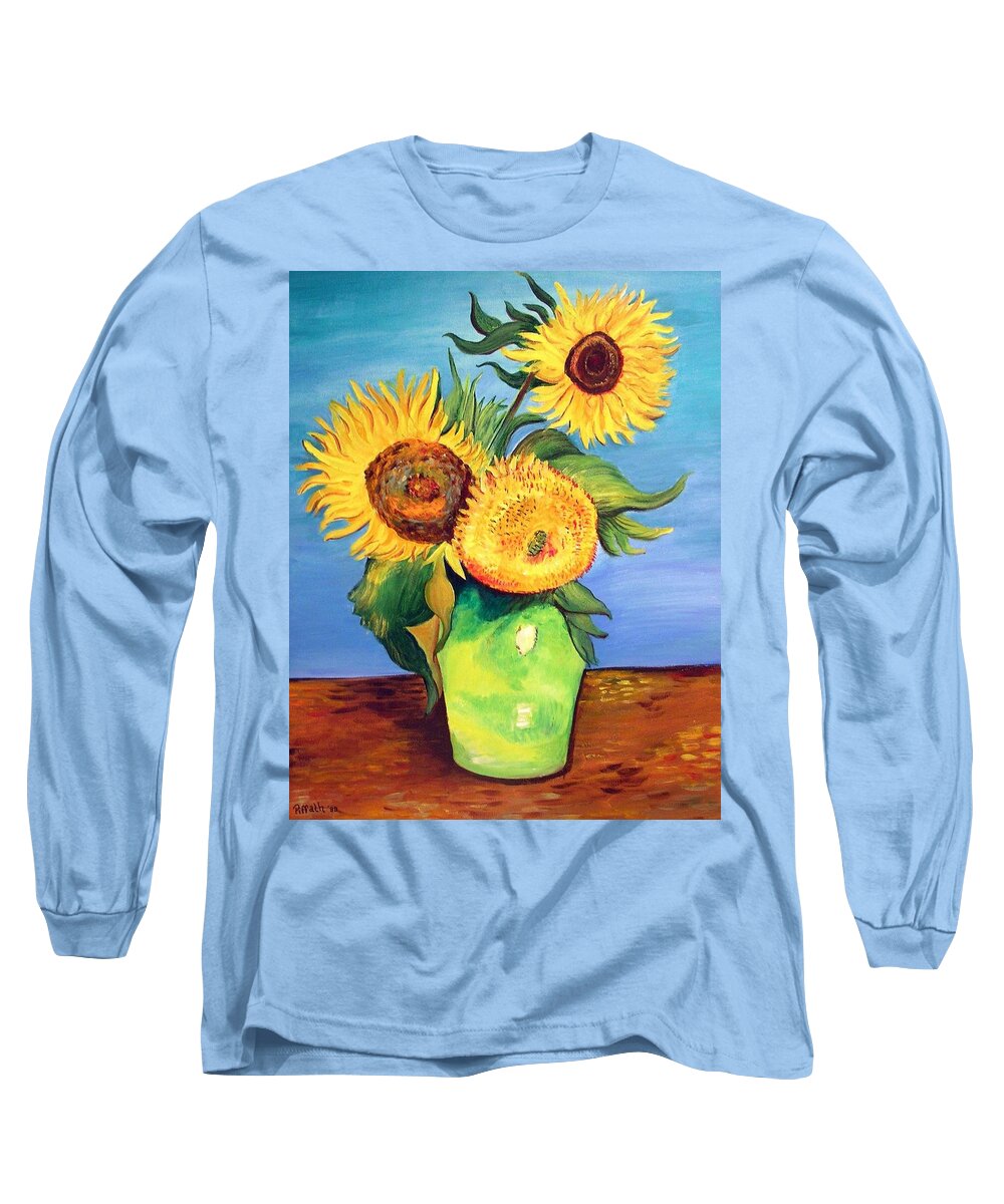 Van Gogh Long Sleeve T-Shirt featuring the painting Vincent's Sunflowers by Patricia Piffath