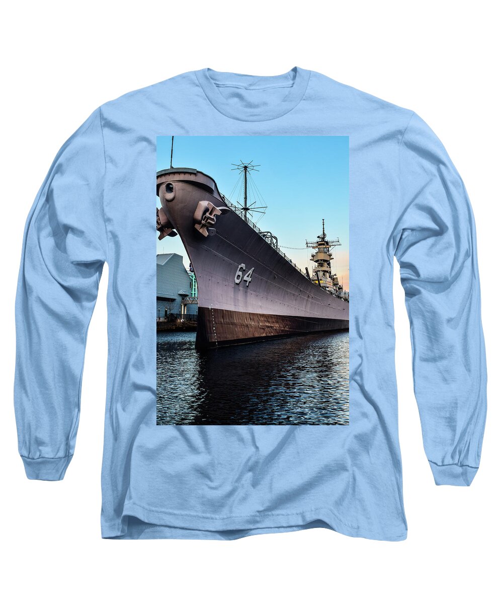 Uss Wisconsin Long Sleeve T-Shirt featuring the photograph Wake up to the Wisconsin by Nicole Lloyd