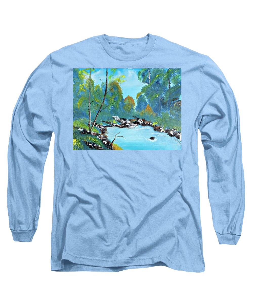 Trees. Water Long Sleeve T-Shirt featuring the painting Walk in The Park by David Martin