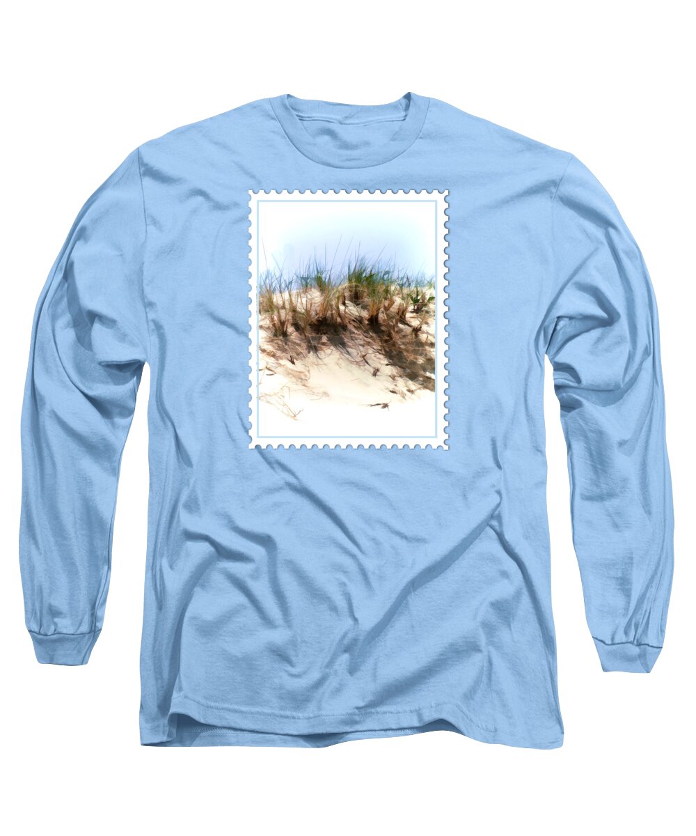Beach Dune Ocean Sand Grasses Watercolor Sketch Simple Long Sleeve T-Shirt featuring the painting Water Color Sketch Beach Dune by Elaine Plesser