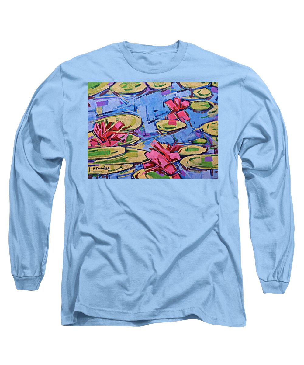 Water Lilies Flowers Long Sleeve T-Shirt featuring the painting Water lilies by Enrique Zaldivar