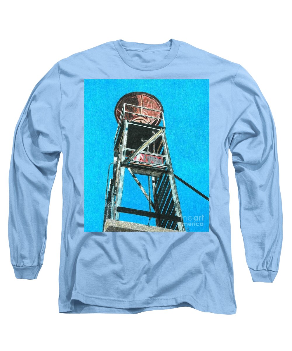 Colorado Long Sleeve T-Shirt featuring the drawing Water Tower by Glenda Zuckerman