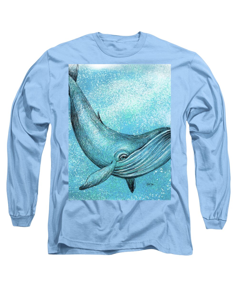 Whale Long Sleeve T-Shirt featuring the digital art Whimsical Whale by AnneMarie Welsh