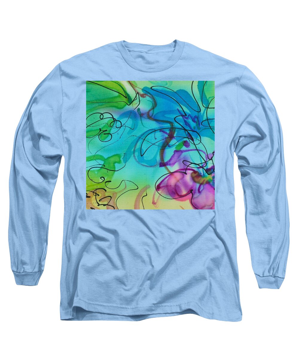 Abstract Floral Long Sleeve T-Shirt featuring the painting Wild Flowers by Barbara Pease
