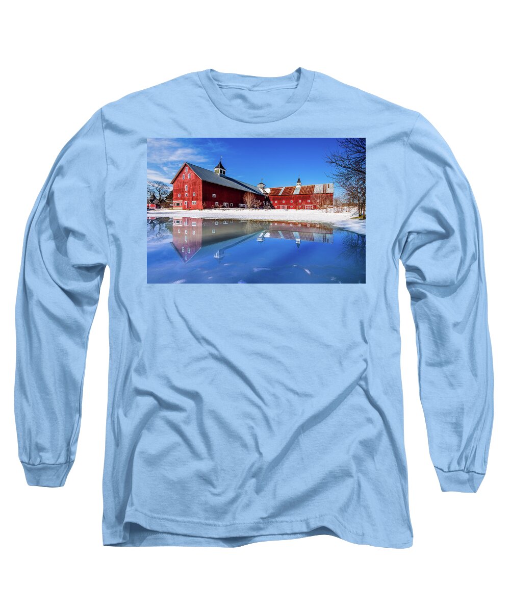 Winter Long Sleeve T-Shirt featuring the photograph Winter Barn Reflection by Tim Kirchoff