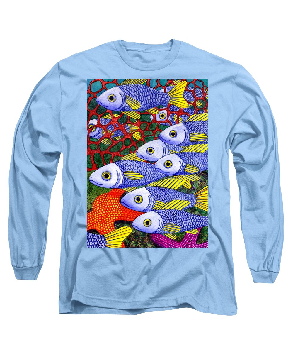 Fish Long Sleeve T-Shirt featuring the painting Yellow Fins by Catherine G McElroy