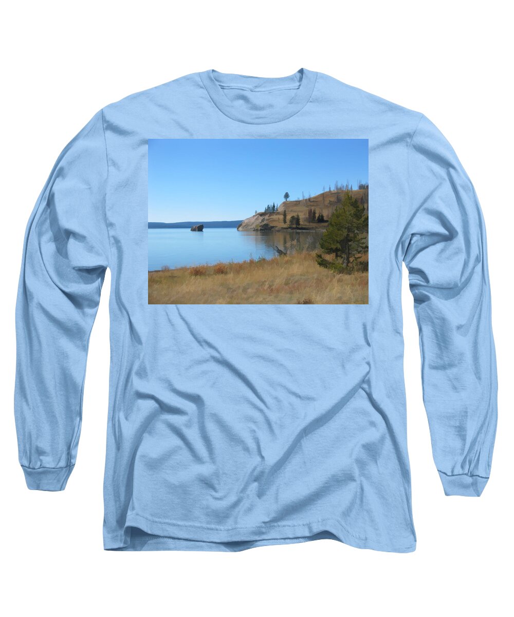 Yellowstone Long Sleeve T-Shirt featuring the digital art Yellowstone Lake SE by Gary Baird