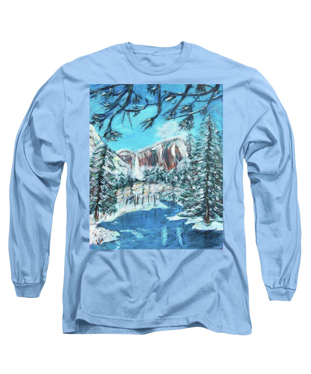 Yosemite Long Sleeve T-Shirt featuring the painting Yosemite In Winter by Carolyn Donnell