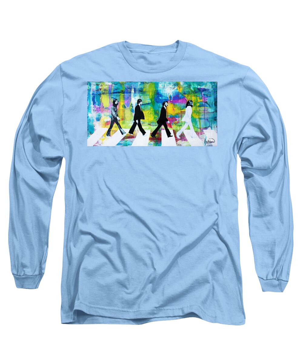 The Beatles Long Sleeve T-Shirt featuring the painting The Beatles Group Abbey Road #2 by Kathleen Artist PRO