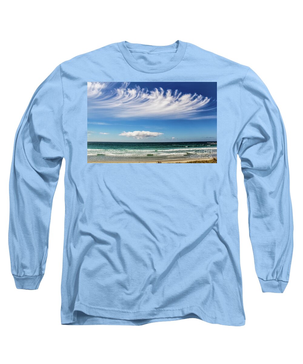 Cloud Long Sleeve T-Shirt featuring the photograph Aotearoa - the long white cloud, New Zealand by Lyl Dil Creations