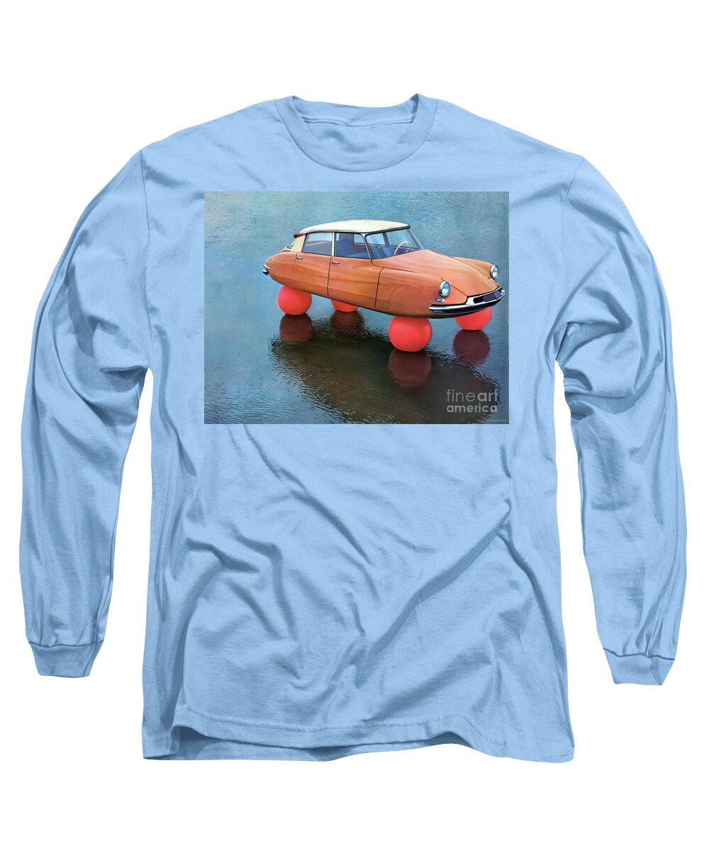 Vintage Long Sleeve T-Shirt featuring the photograph Bizarre Citroen With Red Balloons For Tires by Retrographs