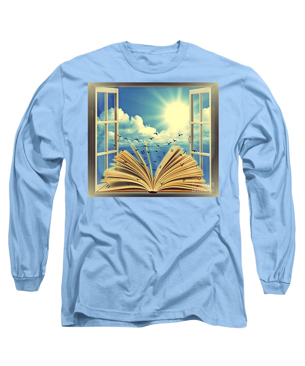 Book Long Sleeve T-Shirt featuring the digital art Books as a Window to the World by Binka Kirova