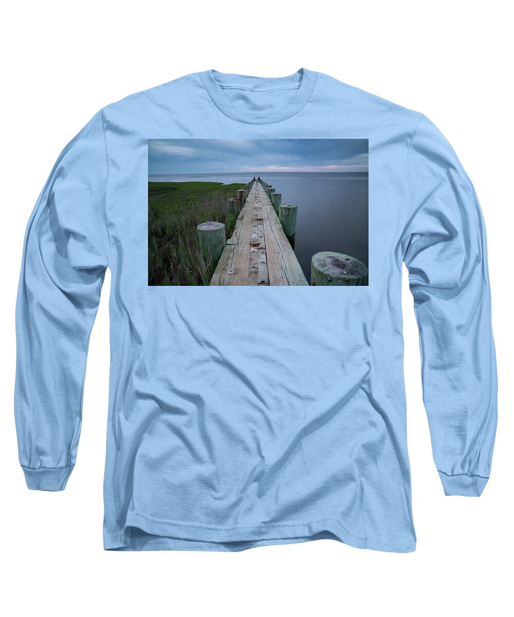 Connecticut Long Sleeve T-Shirt featuring the photograph Breakwater at Harvey Beach in Old Saybrook by Kyle Lee