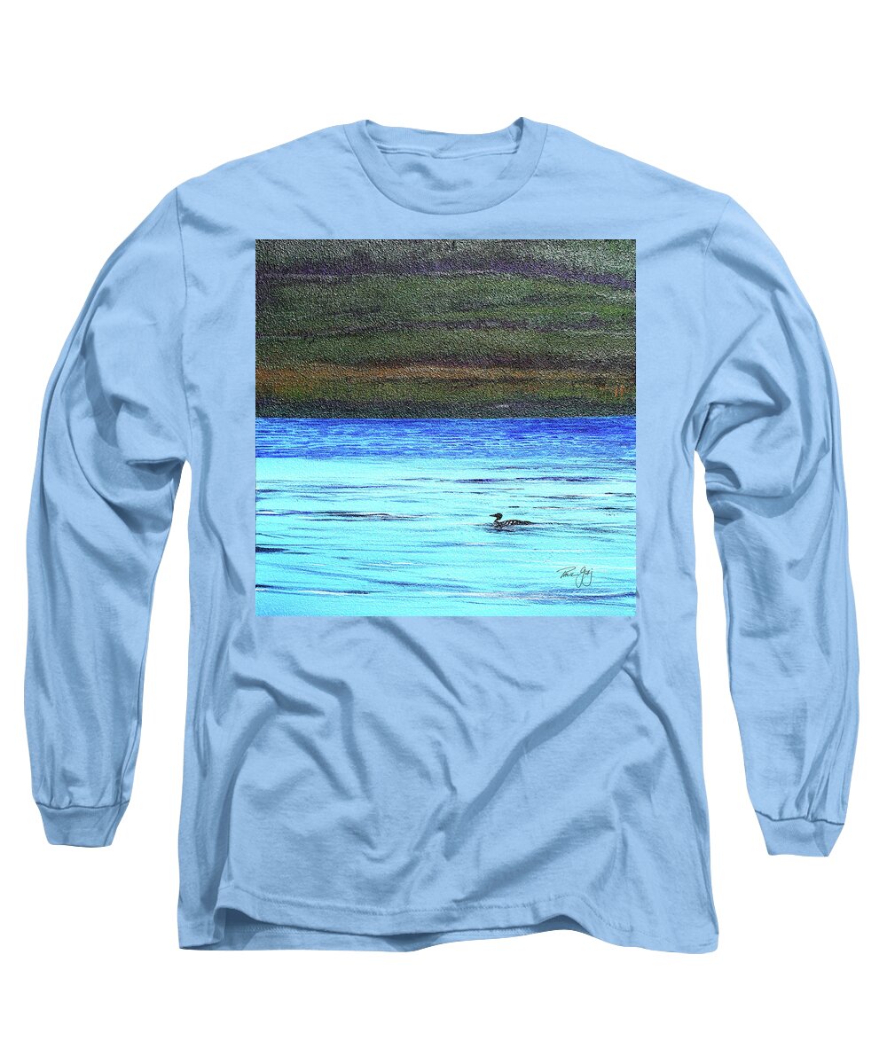 Moorhead Lake Long Sleeve T-Shirt featuring the painting Call of the Loon by Paul Gaj