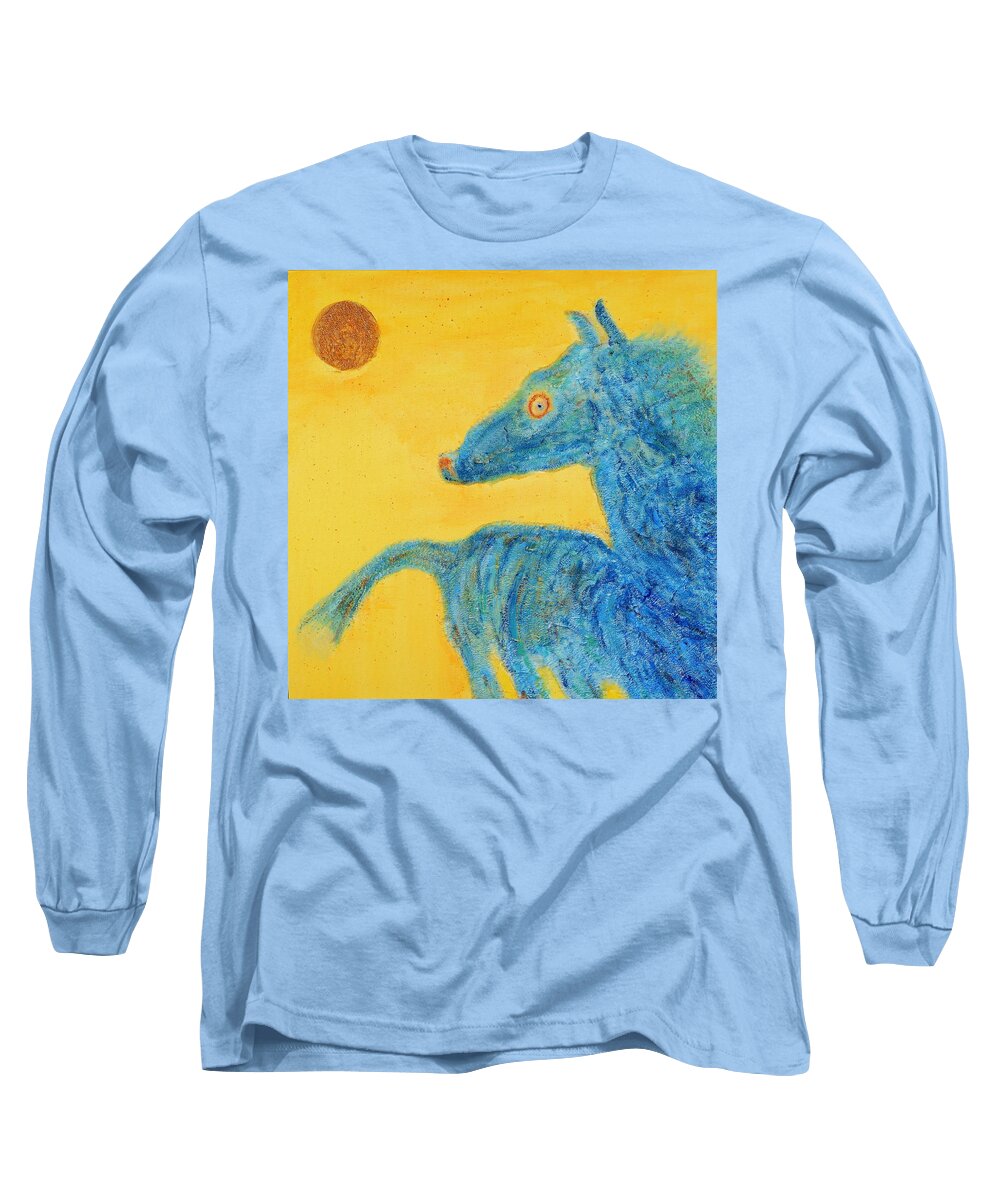 Blue Horse Long Sleeve T-Shirt featuring the painting Chevaux Bleu by Phil Strang