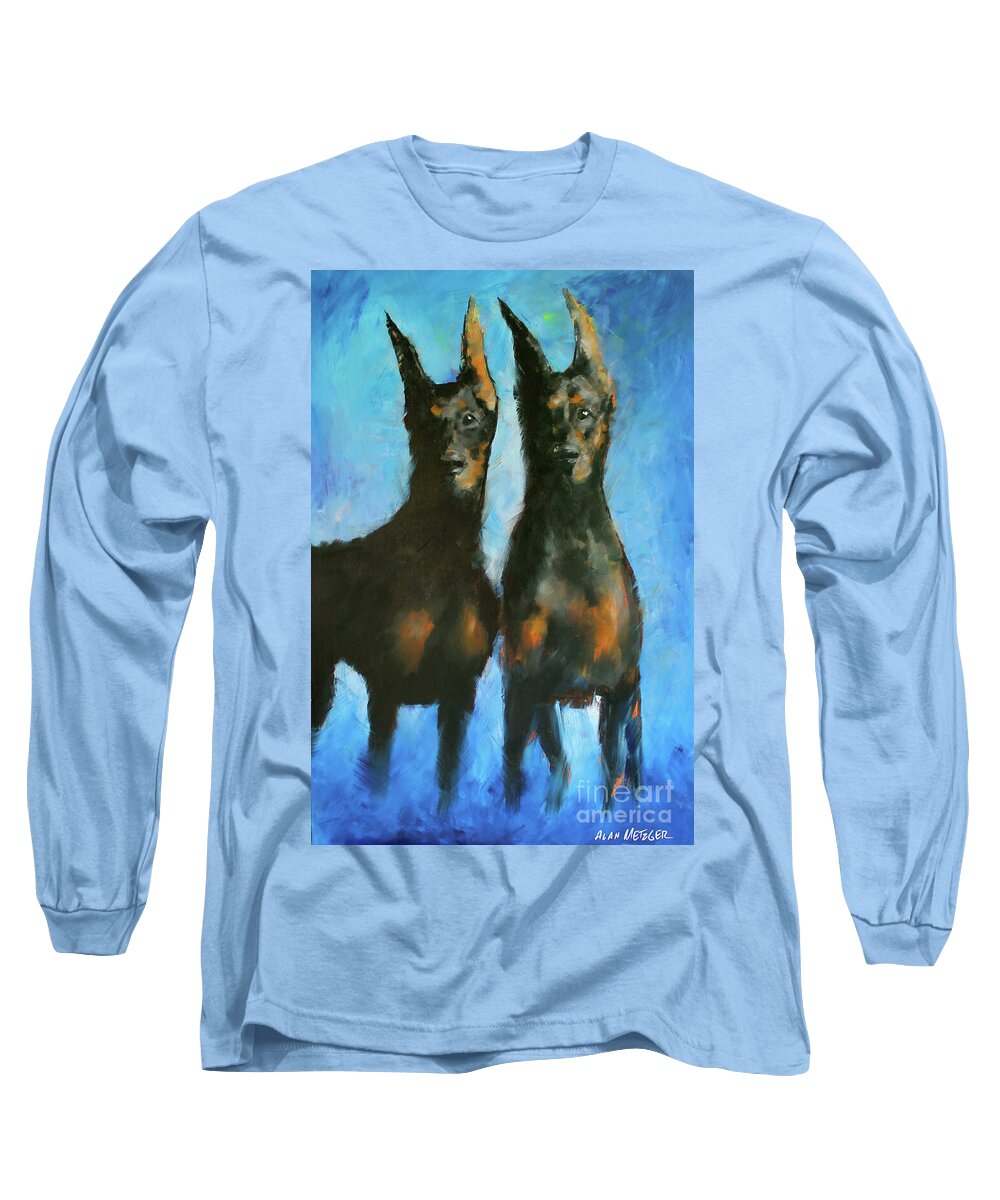 Dogs Long Sleeve T-Shirt featuring the painting Doberman Family by Alan Metzger