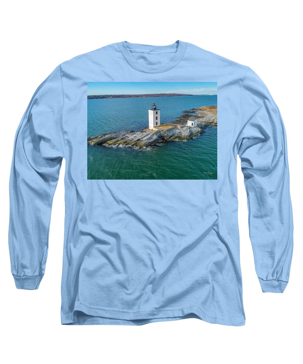 Naragansett Long Sleeve T-Shirt featuring the photograph Dutch Island Lighthouse by Veterans Aerial Media LLC