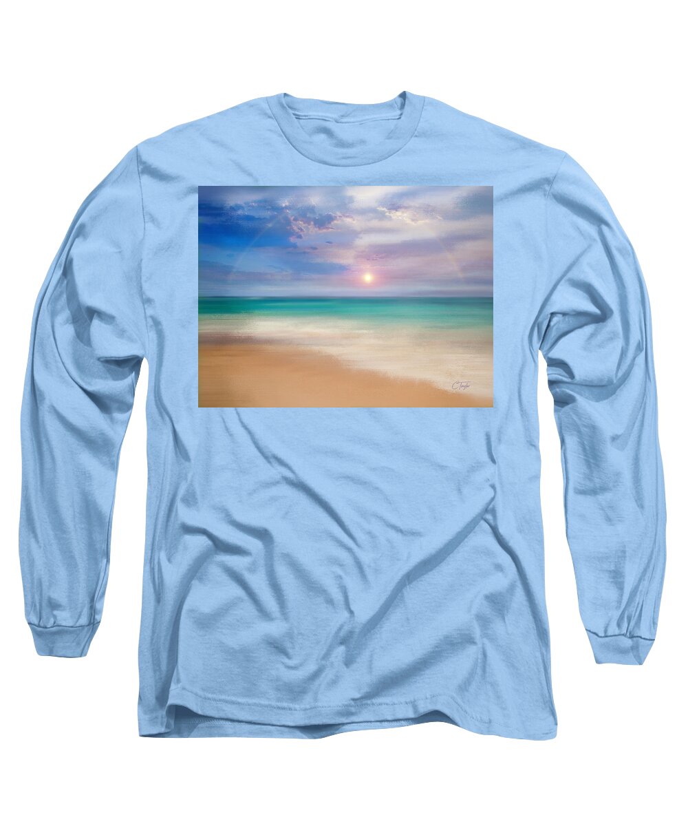 Seascape Long Sleeve T-Shirt featuring the mixed media Eventide by Colleen Taylor