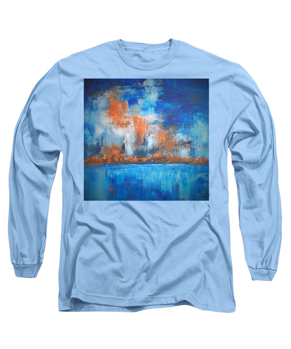Abstract Long Sleeve T-Shirt featuring the painting Fire In the Sky by Karren Case