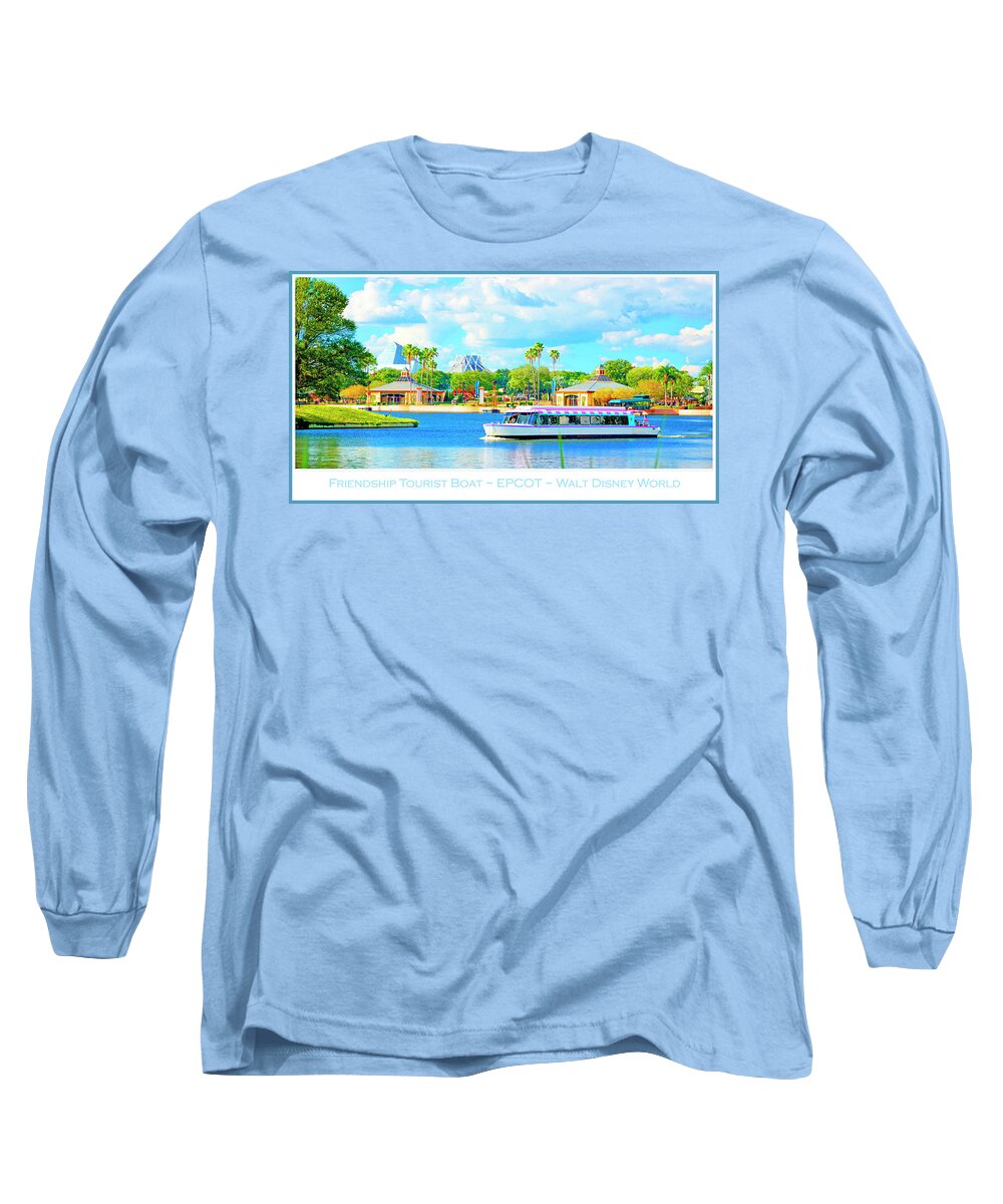 Friendship Boat Long Sleeve T-Shirt featuring the photograph Friendship Boat on the Lagoon EPCOT Walt Disney World by A Macarthur Gurmankin