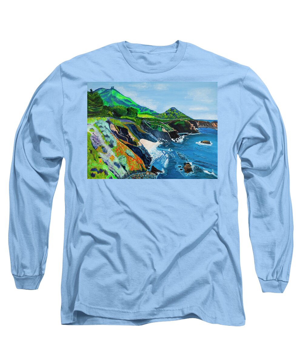 California Long Sleeve T-Shirt featuring the painting Garapata Coast by Santana Star