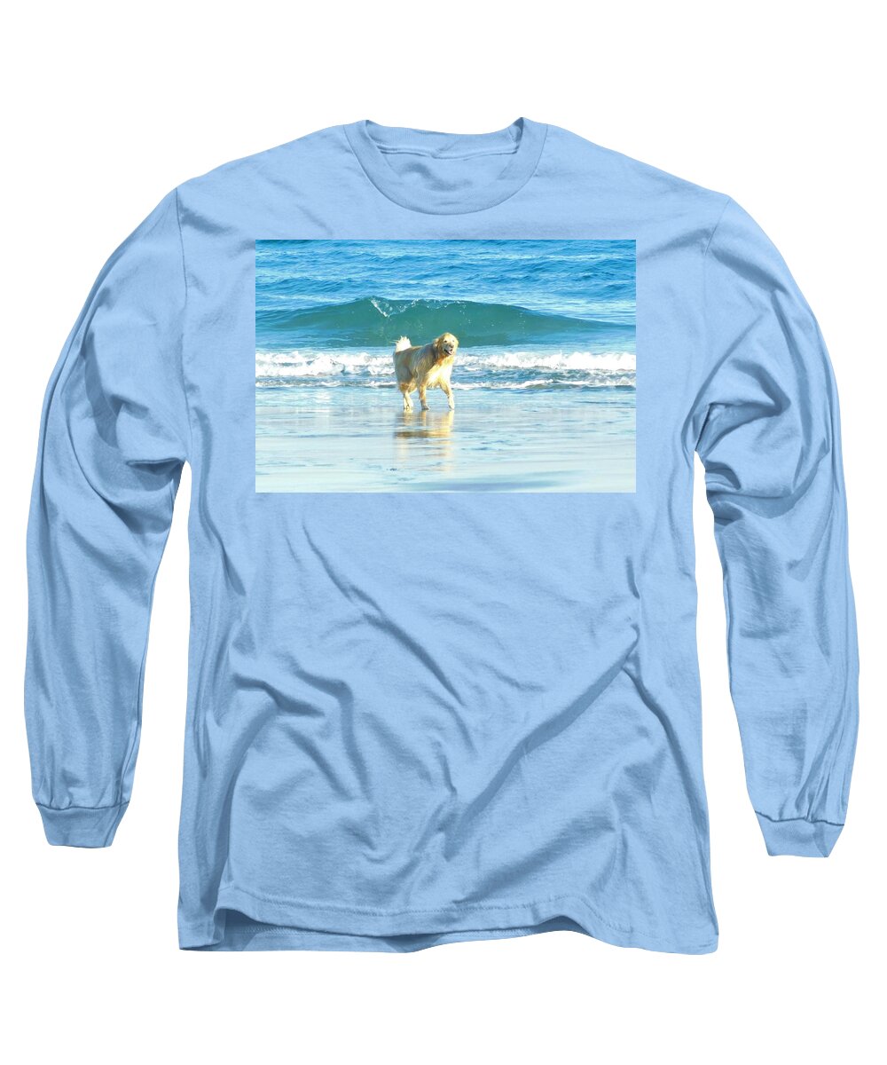 Golden Retriever Long Sleeve T-Shirt featuring the photograph - golden retriever - Rye Beach NH by THERESA Nye