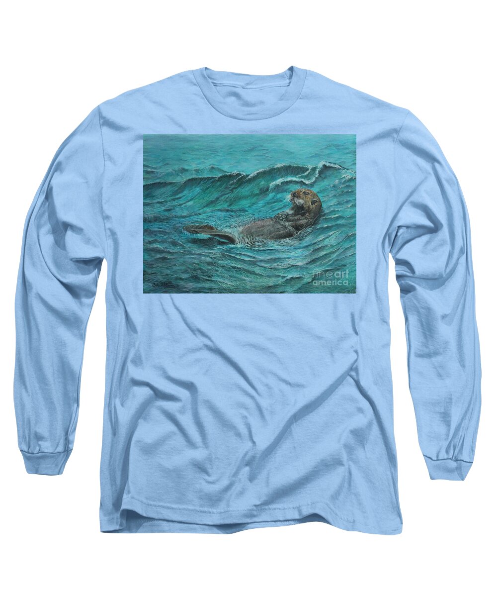 Otter Long Sleeve T-Shirt featuring the painting It's my Otter day off.....Sea Otter by Bob Williams