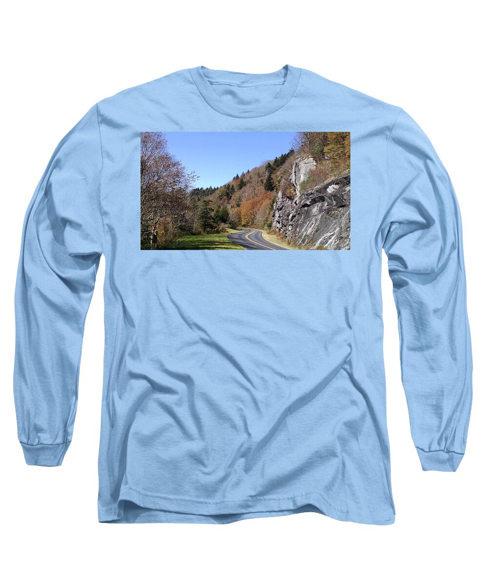 Blue Ridge Parkway Long Sleeve T-Shirt featuring the photograph Just Around the Bend by Allen Nice-Webb