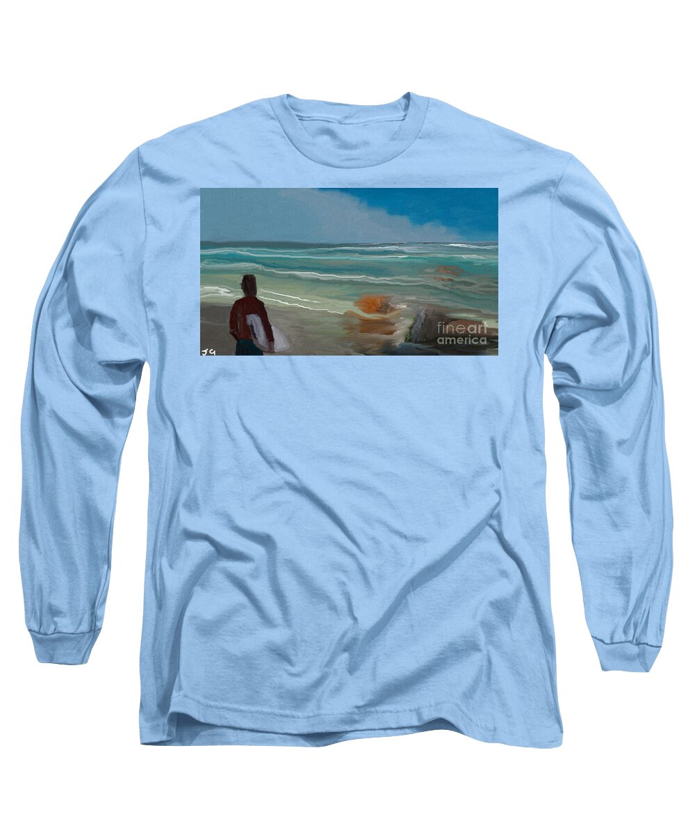 Surfing Long Sleeve T-Shirt featuring the digital art Lets go surfing around the bay by Julie Grimshaw