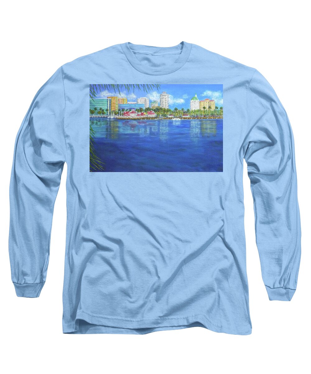 Long Beach Shoreline Long Sleeve T-Shirt featuring the painting Long Beach Shoreline by Amelie Simmons