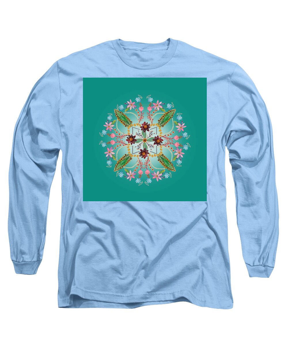 Mandala Long Sleeve T-Shirt featuring the digital art Mandala flowering series #1. Ultramarine by Elena Kotliarker