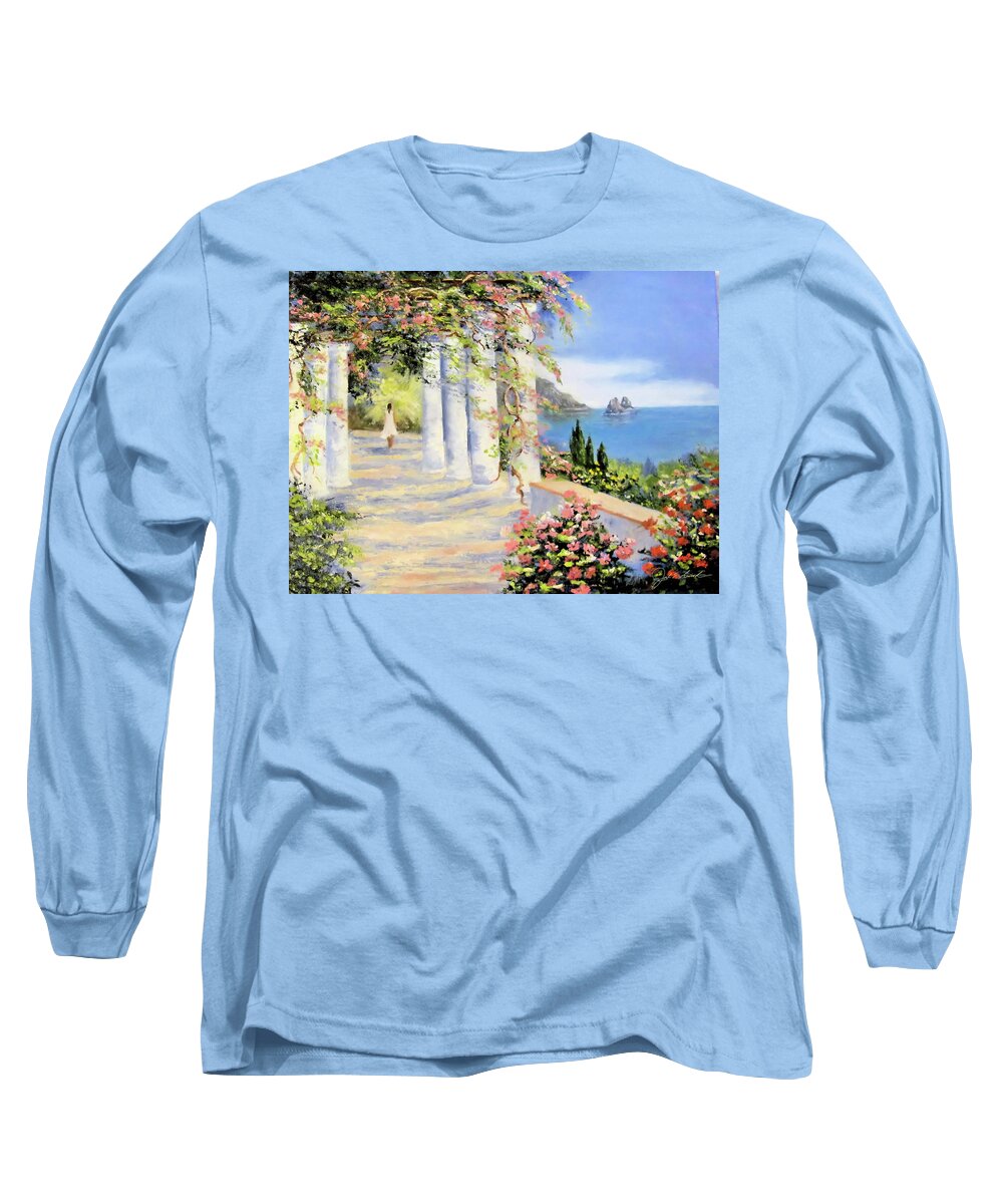 Flowers Long Sleeve T-Shirt featuring the painting Mediterranean Stroll by Joel Smith