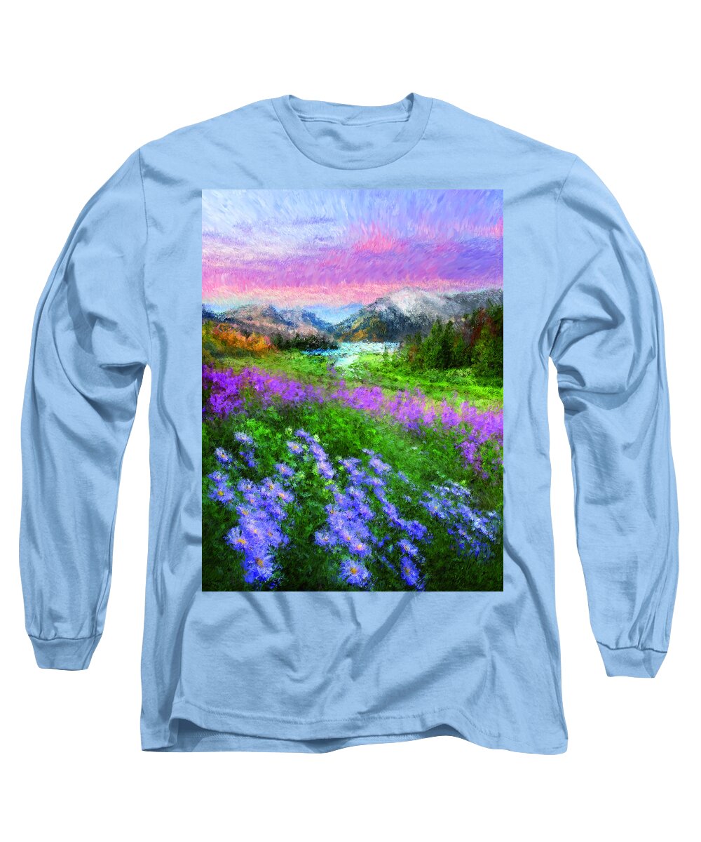 Mountains Long Sleeve T-Shirt featuring the painting Mountains by Vart Studio