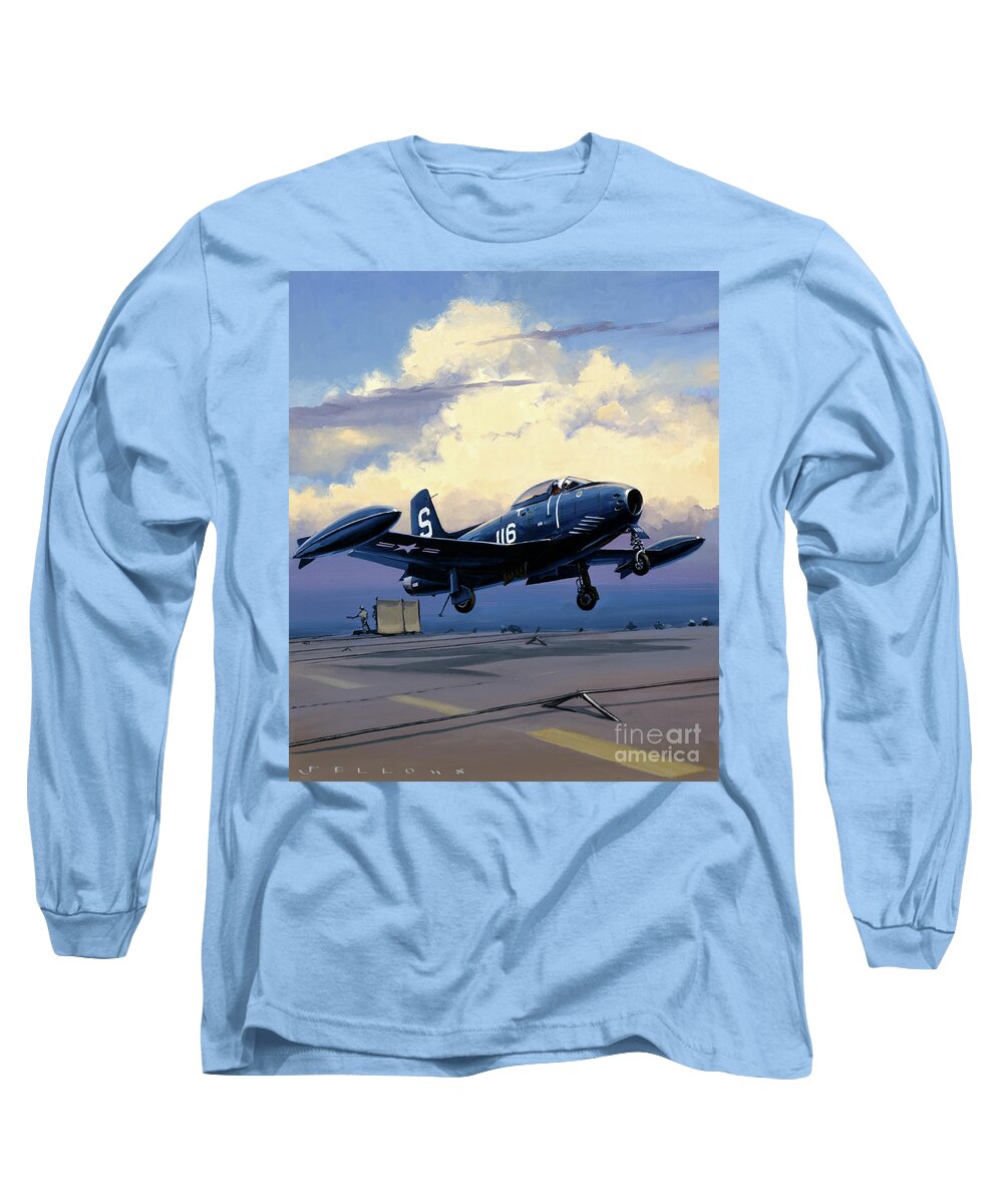 Military Aircraft Long Sleeve T-Shirt featuring the painting North American FJ-1 Fury by Jack Fellows