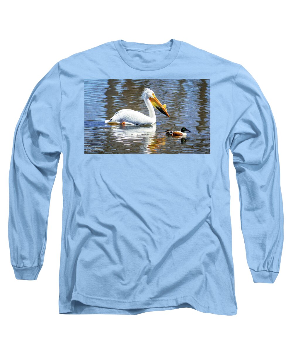 Pelican Long Sleeve T-Shirt featuring the photograph Peli And Friend by Phil S Addis