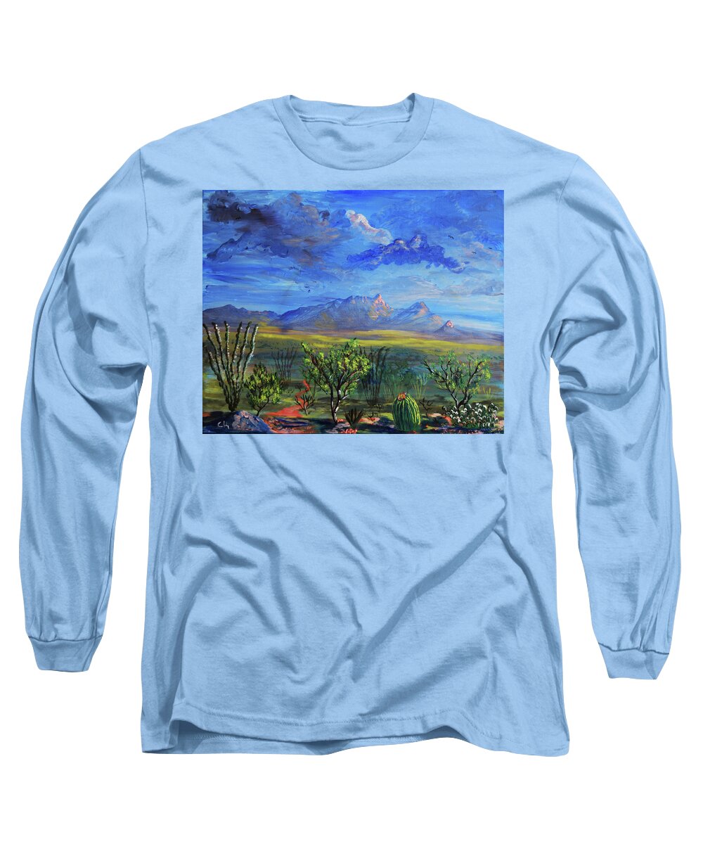 Santa Long Sleeve T-Shirt featuring the painting Santa Rita Mountains Last Light by Chance Kafka