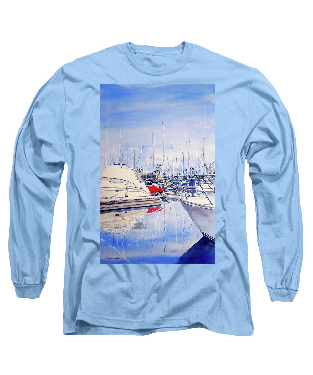 Boats Long Sleeve T-Shirt featuring the painting Shapes and Colors of Alamitos Bay by Debbie Lewis
