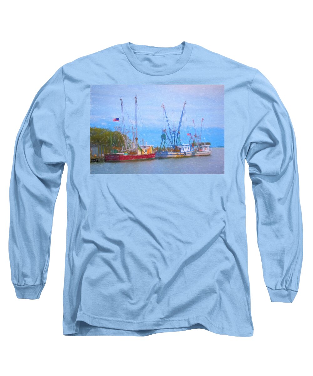 Ocean Long Sleeve T-Shirt featuring the photograph Shem Creek Boats IV by Jon Glaser