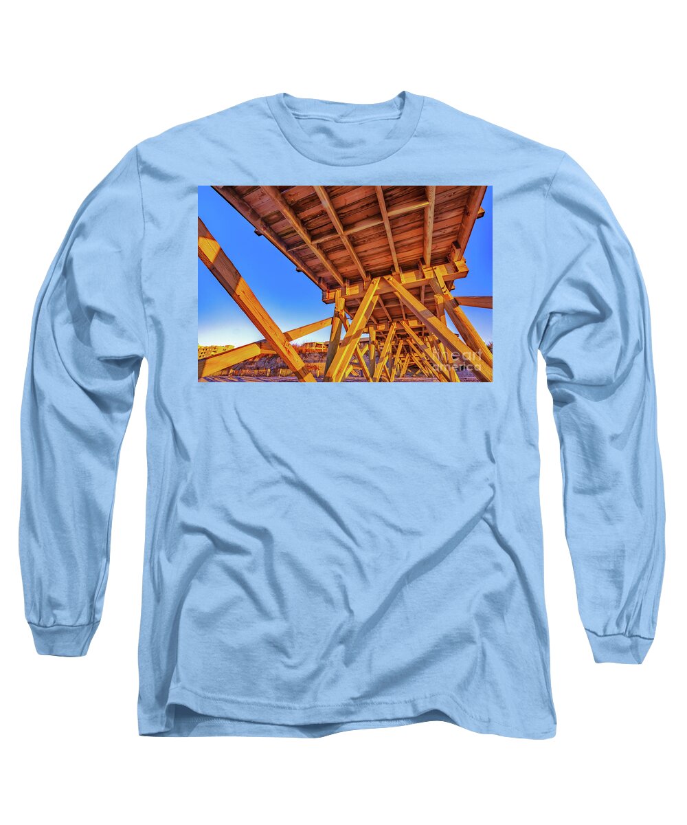Pier Long Sleeve T-Shirt featuring the photograph Sunrise Under the Sea Cabin Pier by David Smith