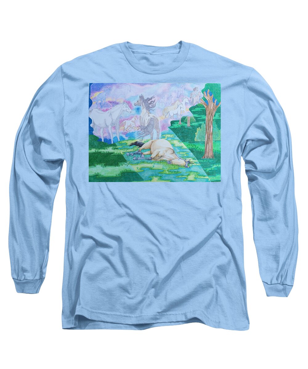 Horses Long Sleeve T-Shirt featuring the drawing The Journey Home by Equus Artisan