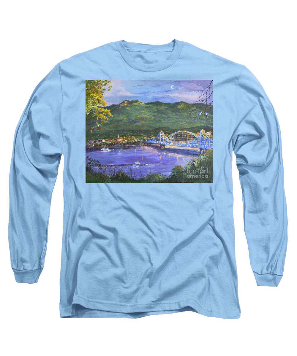 Blue Bridges Long Sleeve T-Shirt featuring the painting Twilight At Blue Bridges by Marilyn Smith