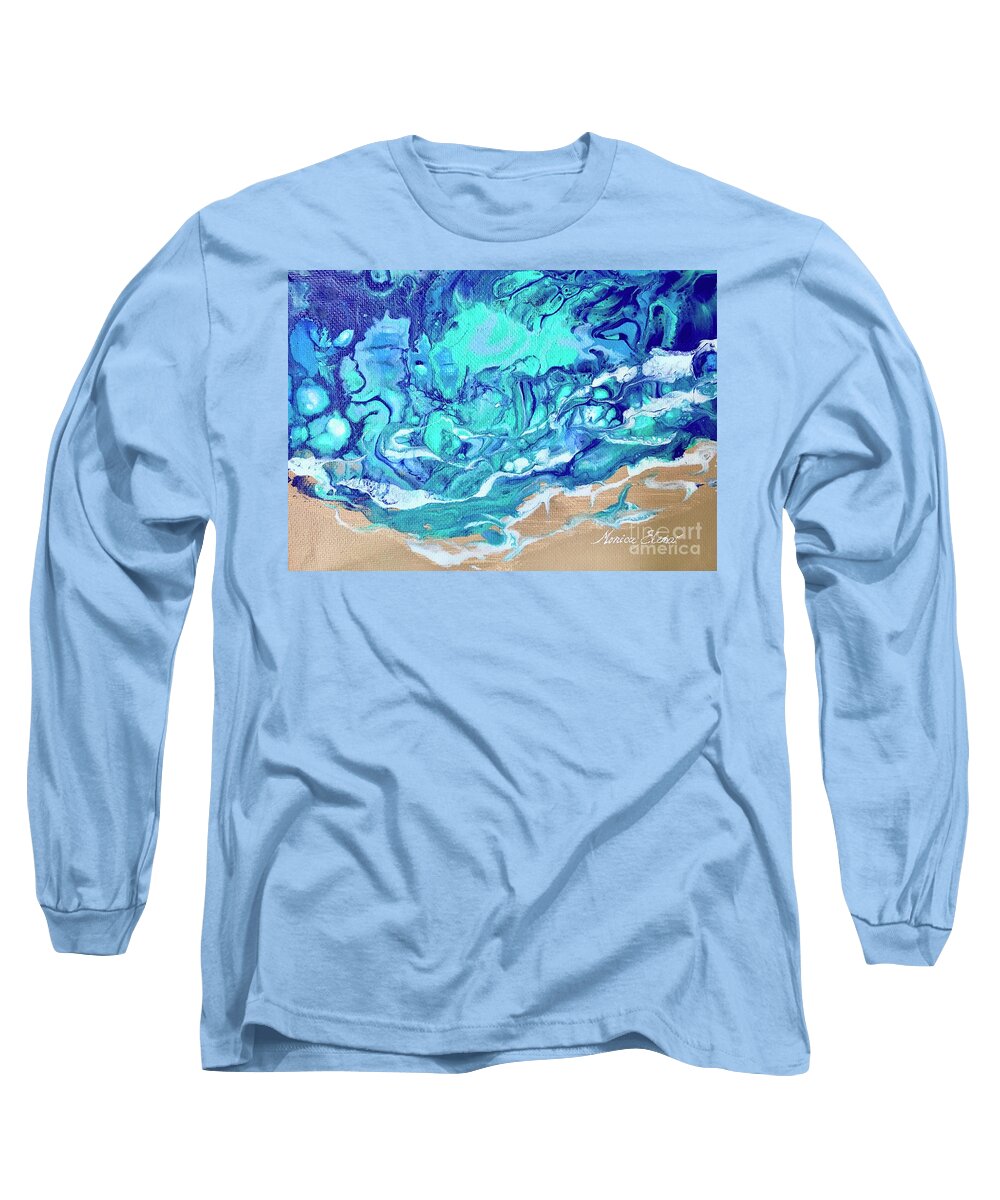 Ocean Long Sleeve T-Shirt featuring the painting Wonder if... by Monica Elena