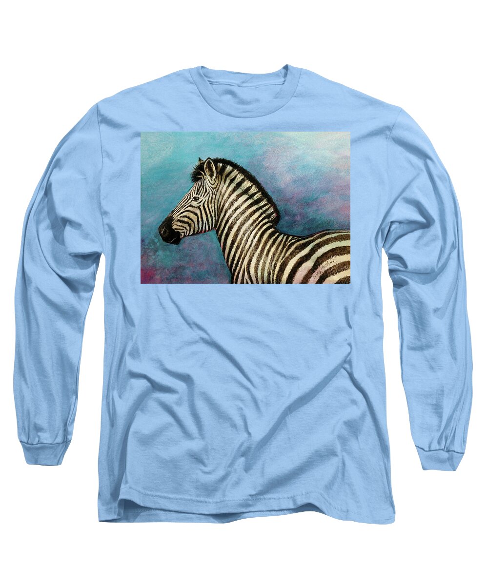 Zebra Long Sleeve T-Shirt featuring the painting Zebra by Cynthia Westbrook