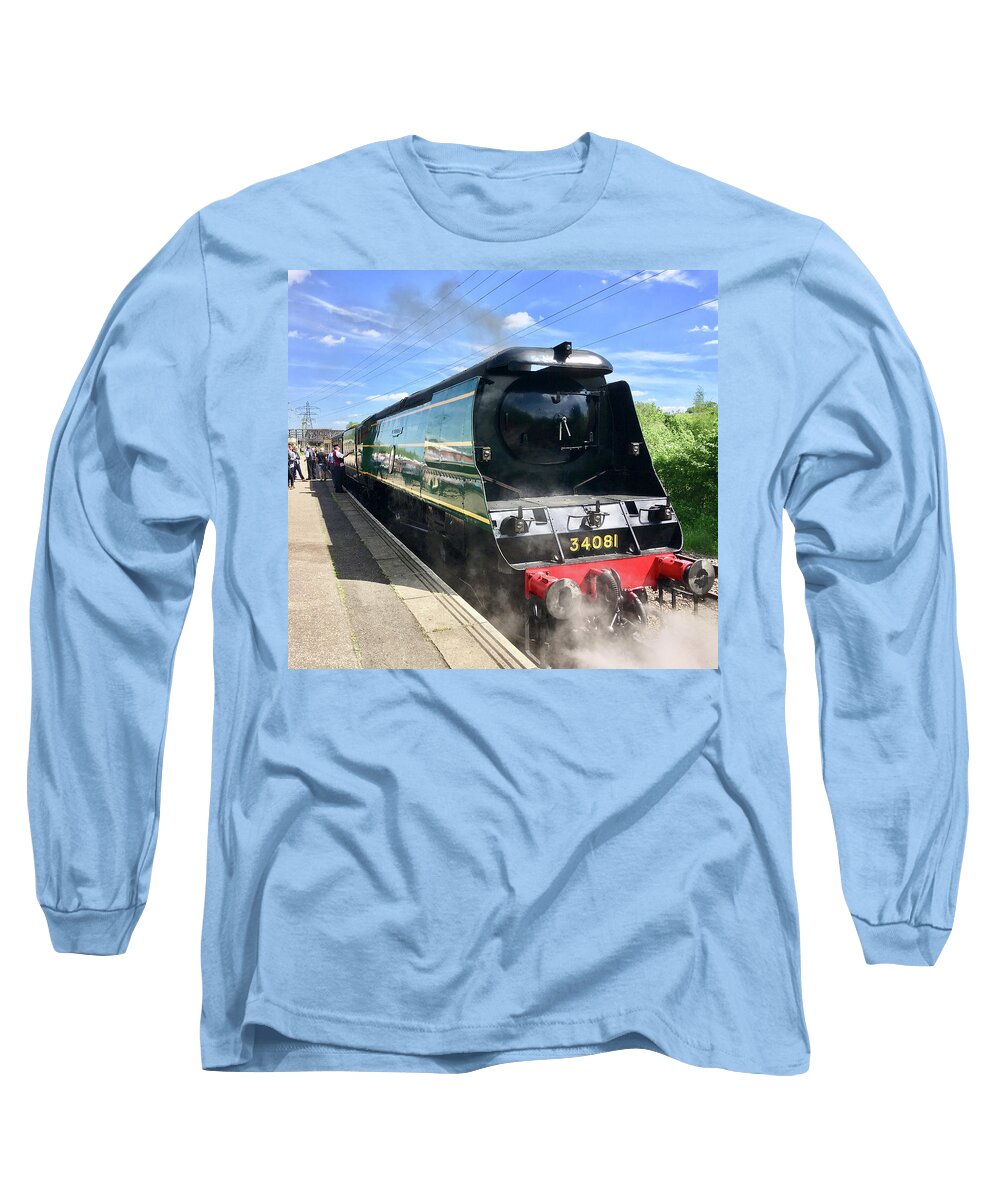 249 Squadron Long Sleeve T-Shirt featuring the photograph 34081 92 Squadron Steam Locomotive #1 by Gordon James