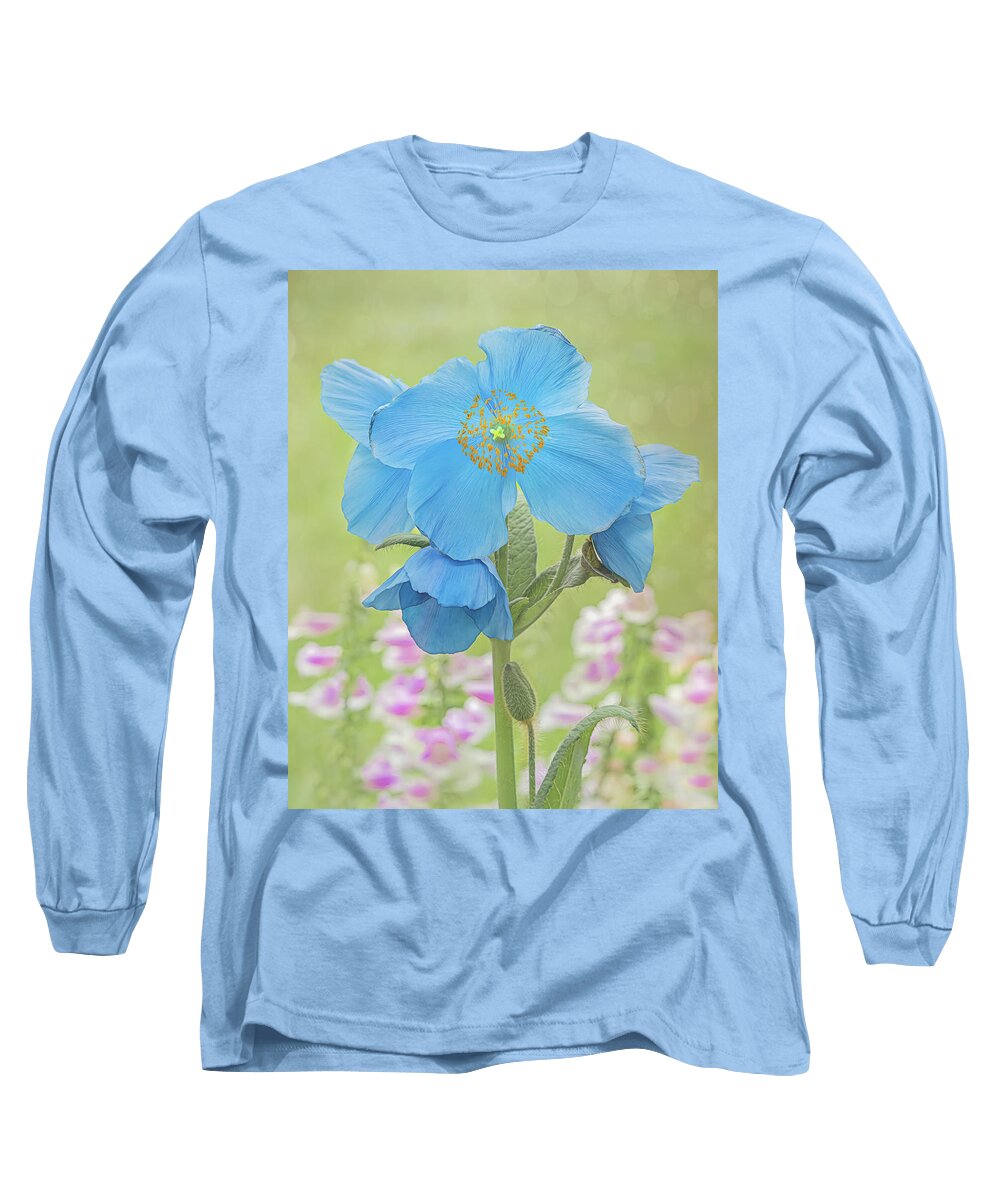 Blue Poppy Long Sleeve T-Shirt featuring the photograph A Himalayan Blue Poppy in The Garden by Sylvia Goldkranz
