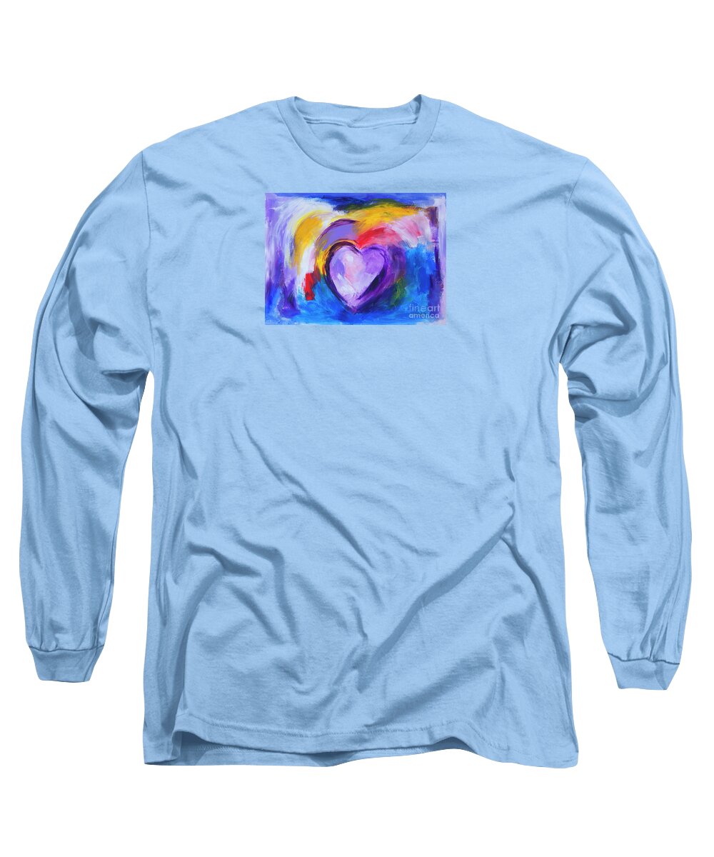 Heart Long Sleeve T-Shirt featuring the painting Abstract purple Heart painting by Stella Levi