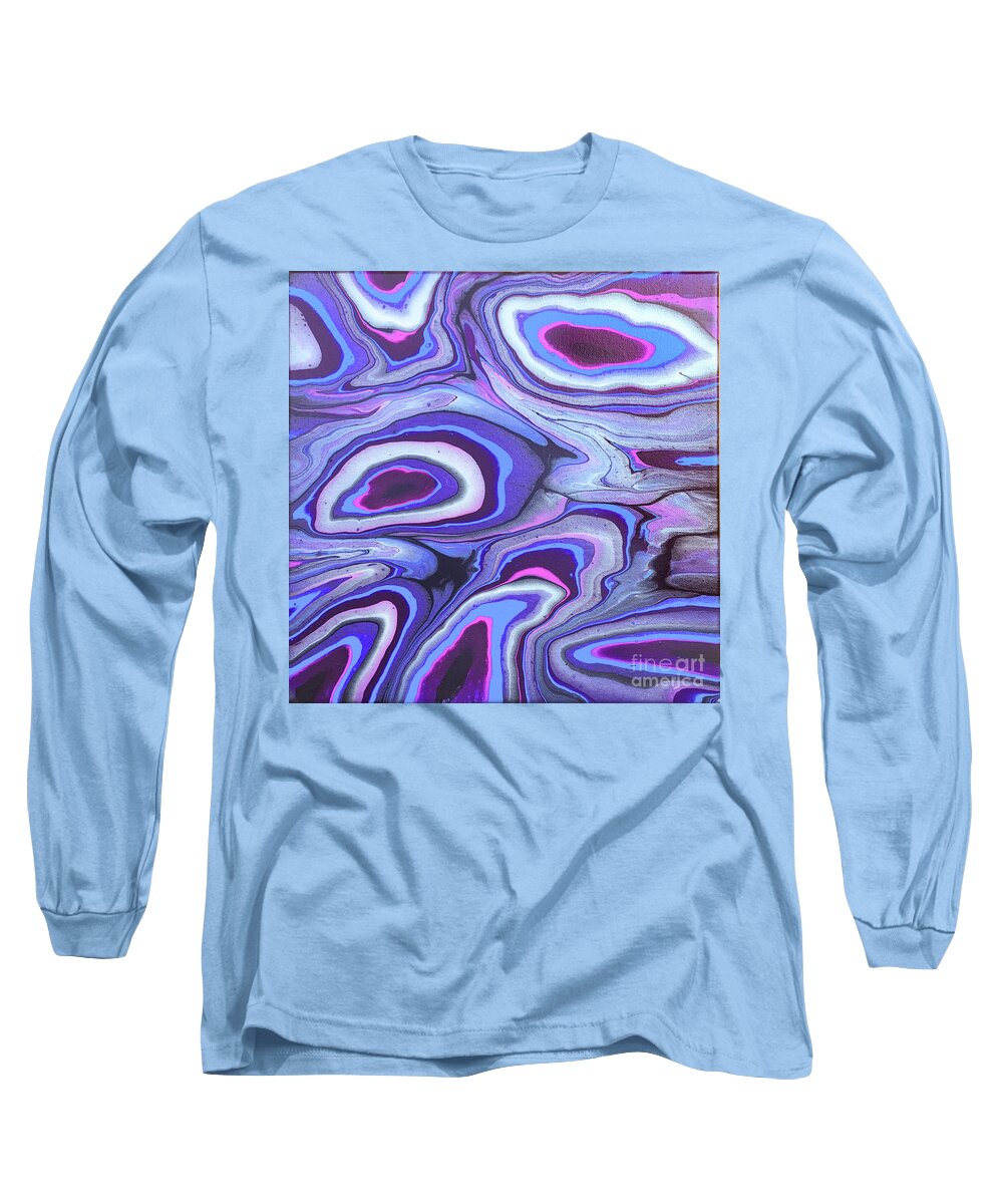 Poured Acrylic Long Sleeve T-Shirt featuring the painting Agate Islands by Lucy Arnold