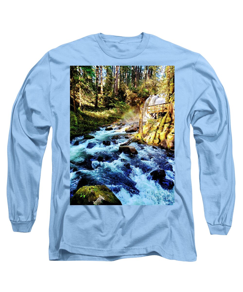 Water Long Sleeve T-Shirt featuring the photograph At The Top 2- McDowell Falls by Janie Johnson