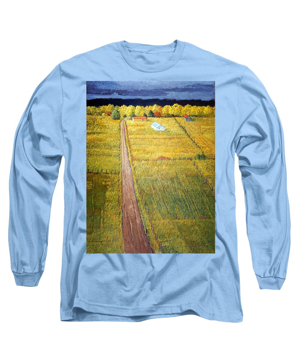 Taos Long Sleeve T-Shirt featuring the painting Autumn Fields of Taos by Donna Clair